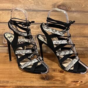 Paul Andrew Women’s Stiletto Shoes Leather Suede Italy Size 9.5 Strappy